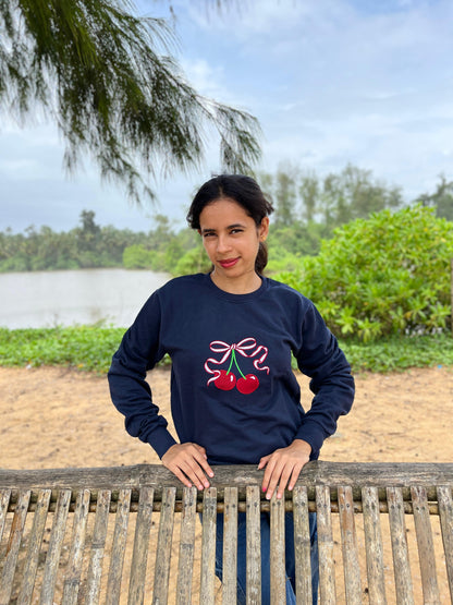 Navy colour Red cherry embroidery sweatshirt