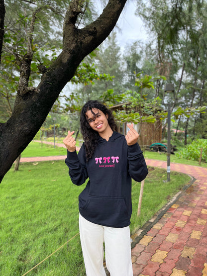 Black Sweatshirt with Pink Bow “Love Yourself” Embroidery