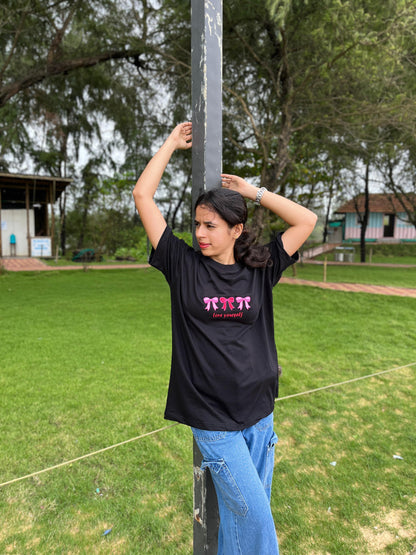 Black Unisex overseas t-shirt with pink pookie (love yourself)