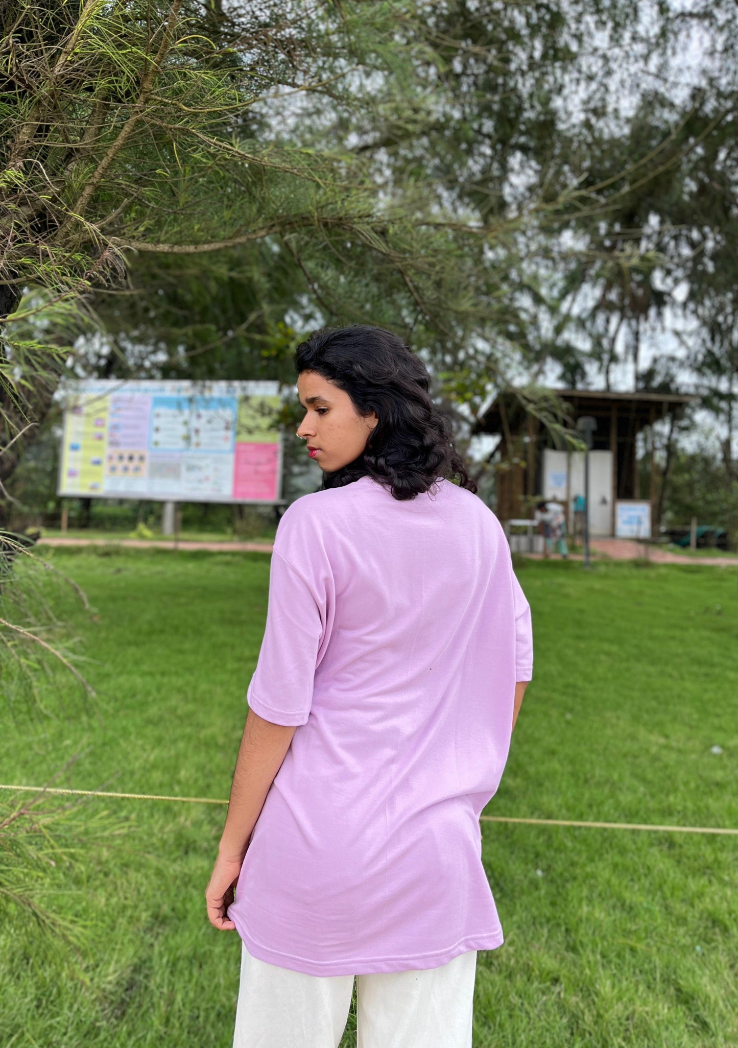 Levender colour pink panther embroidery oversized unisex t-shirt