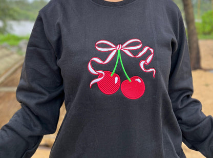Black colour Red cherry embroidery sweatshirt