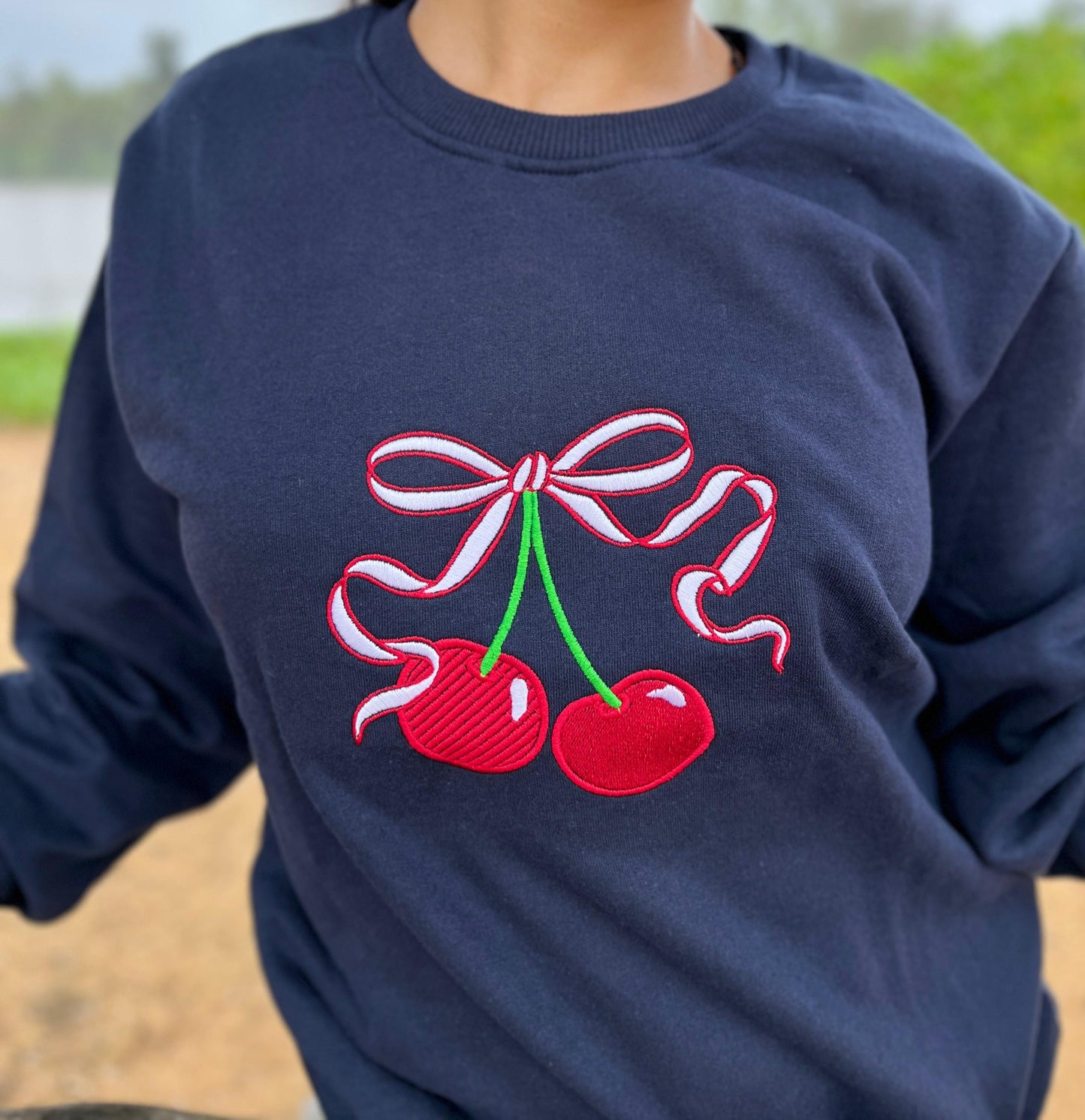 Navy colour Red cherry embroidery sweatshirt