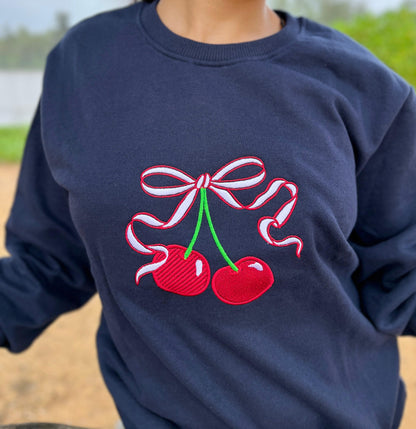 Navy colour Red cherry embroidery sweatshirt