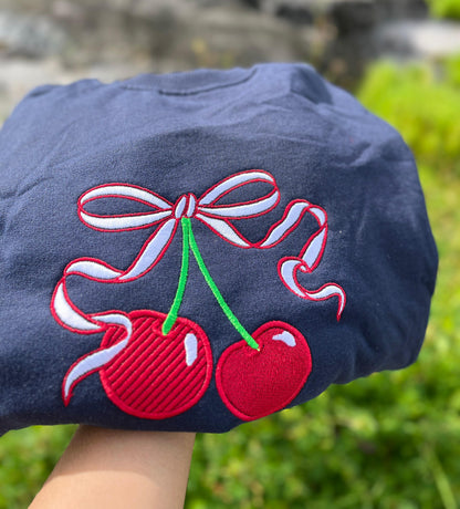 Navy colour Red cherry embroidery sweatshirt